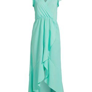 Women’s Flutter Sleeve Faux Wrap Maxi Dress Turquoise Plus  Sizes Brand New